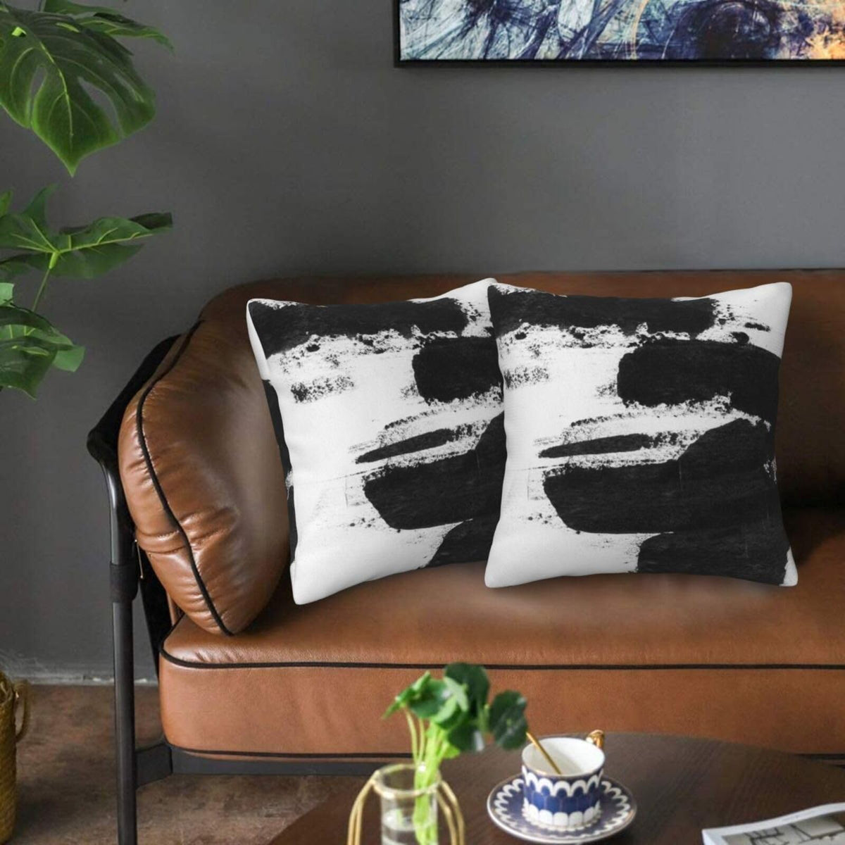 Black and White Throw Pillow Covers 18x18 in Set of 2, Decorative Modern Abstract Boho Pillow Case