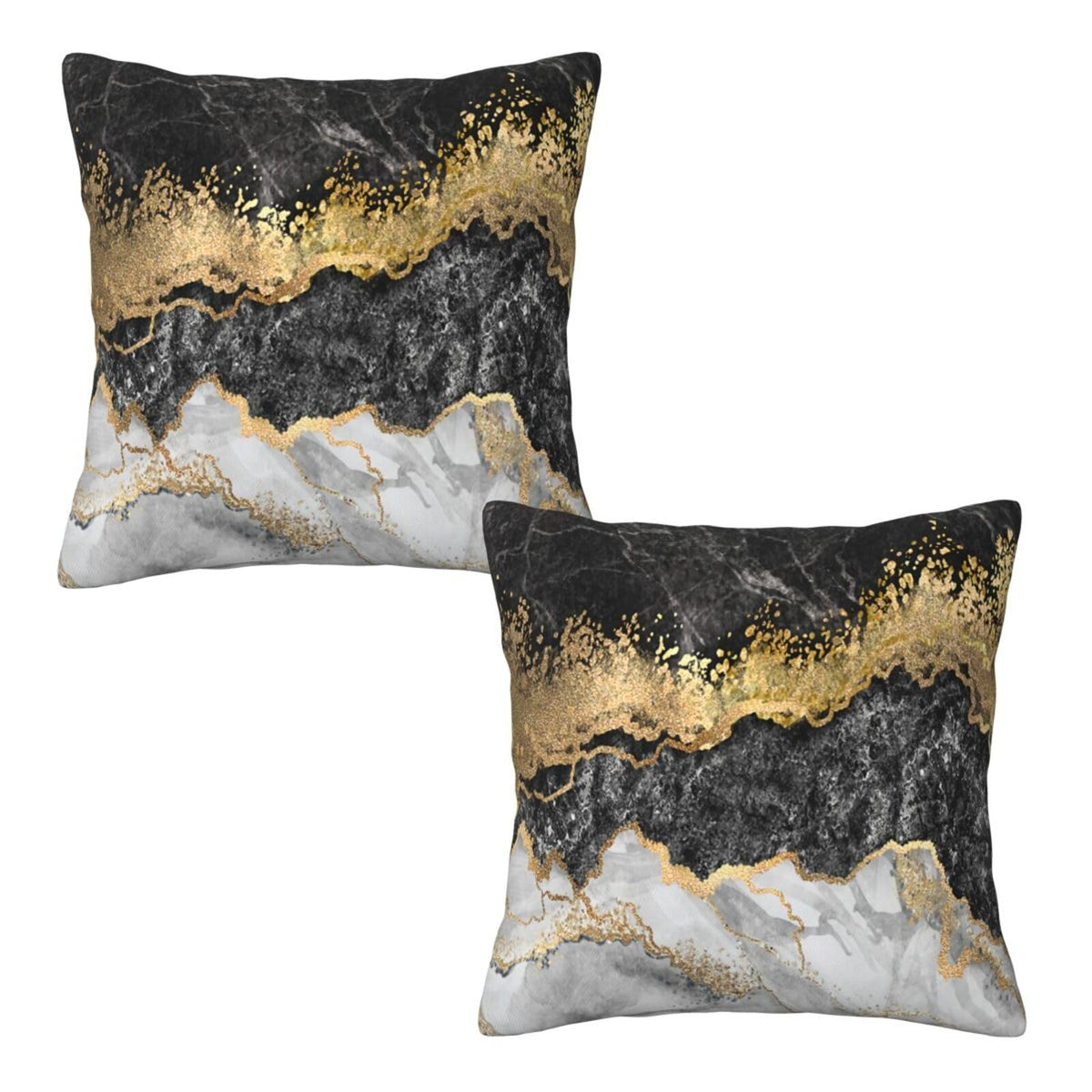 Black and Gold Abstract Marble Throw Pillow Covers 18x18 in Set of 2, Decorative Gold Grey Pillow Case