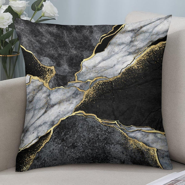Marble Black and Gold Throw Pillow Covers 18x18 in Set of 2, Decor Black Grey