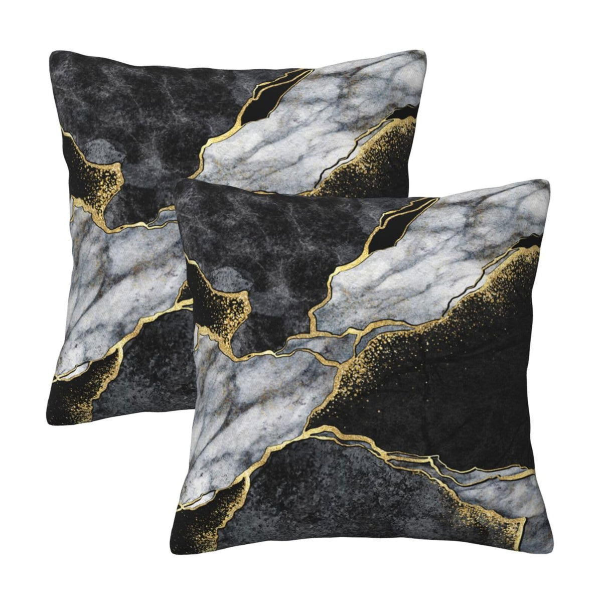 Marble Black and Gold Throw Pillow Covers 18x18 in Set of 2, Decor Black Grey