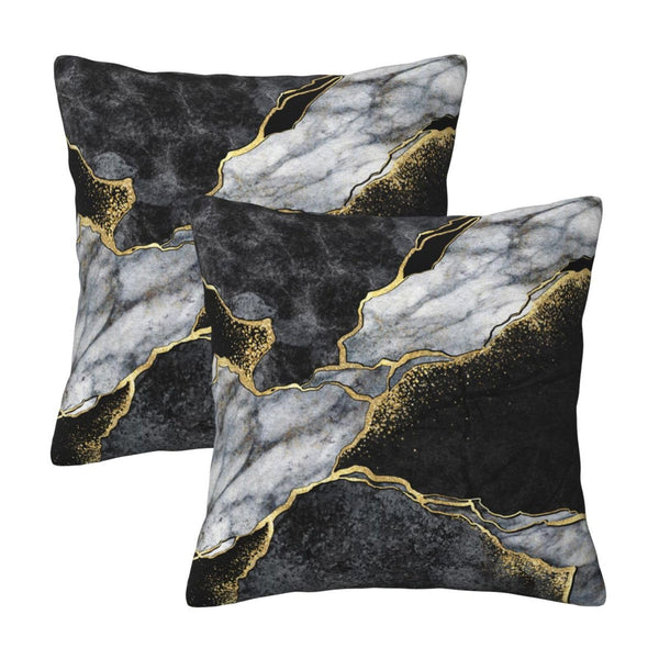 Marble Black and Gold Throw Pillow Covers 18x18 in Set of 2, Decor Black Grey