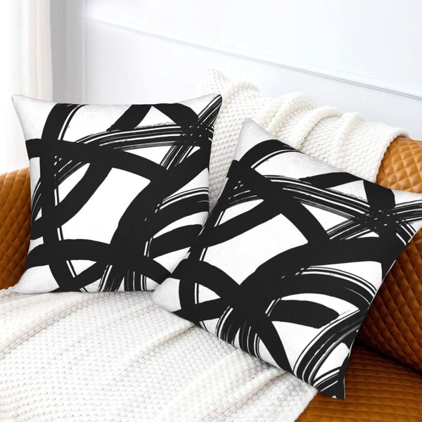 Black and White Striped Throw Pillow Covers 18x18 in Set of 2, Decorative Abstract Art Boho