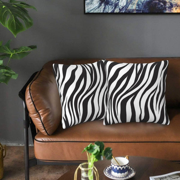 Black and White Zebra Print Striped Throw Pillow Covers 18x18 in Sets of 2