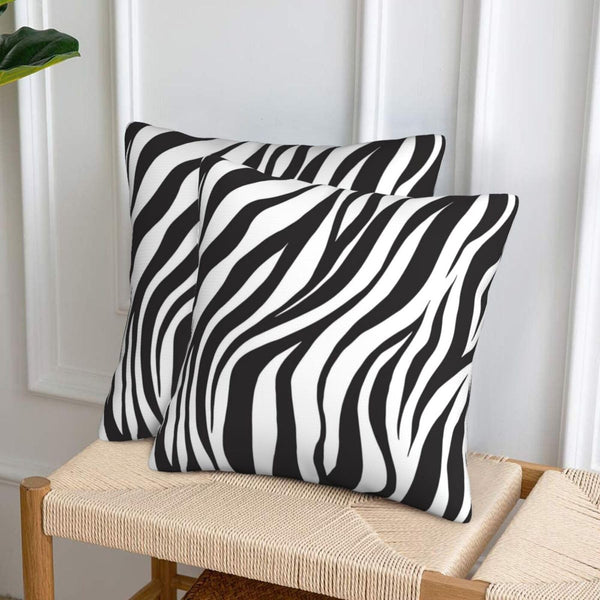 Black and White Zebra Print Striped Throw Pillow Covers 18x18 in Sets of 2
