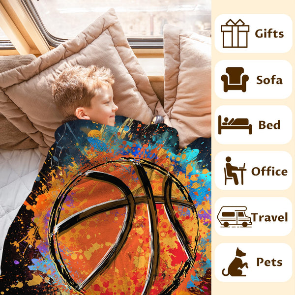 Blanket for Boys Men- Basketball Throw Blanket Gift for Basketball Lover - Sports Blankets for Kids Teens Adults