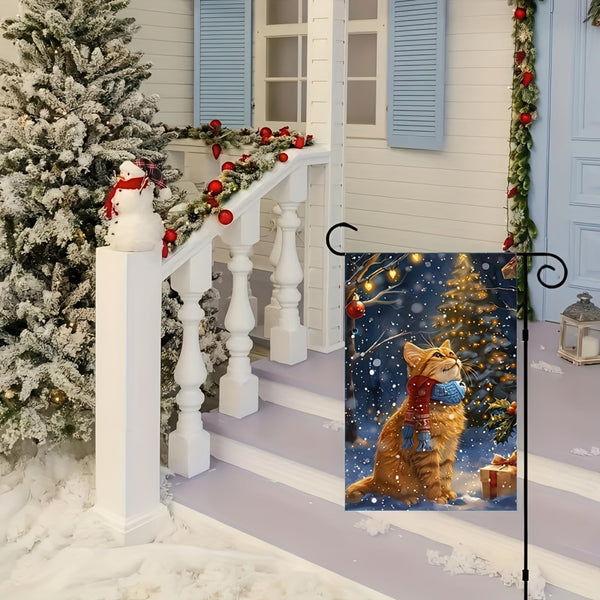 Christmas Cat Garden Flag 12x18 1 Sided Vertical Flag Christmas Outdoor Decorative Flags Orange Cat