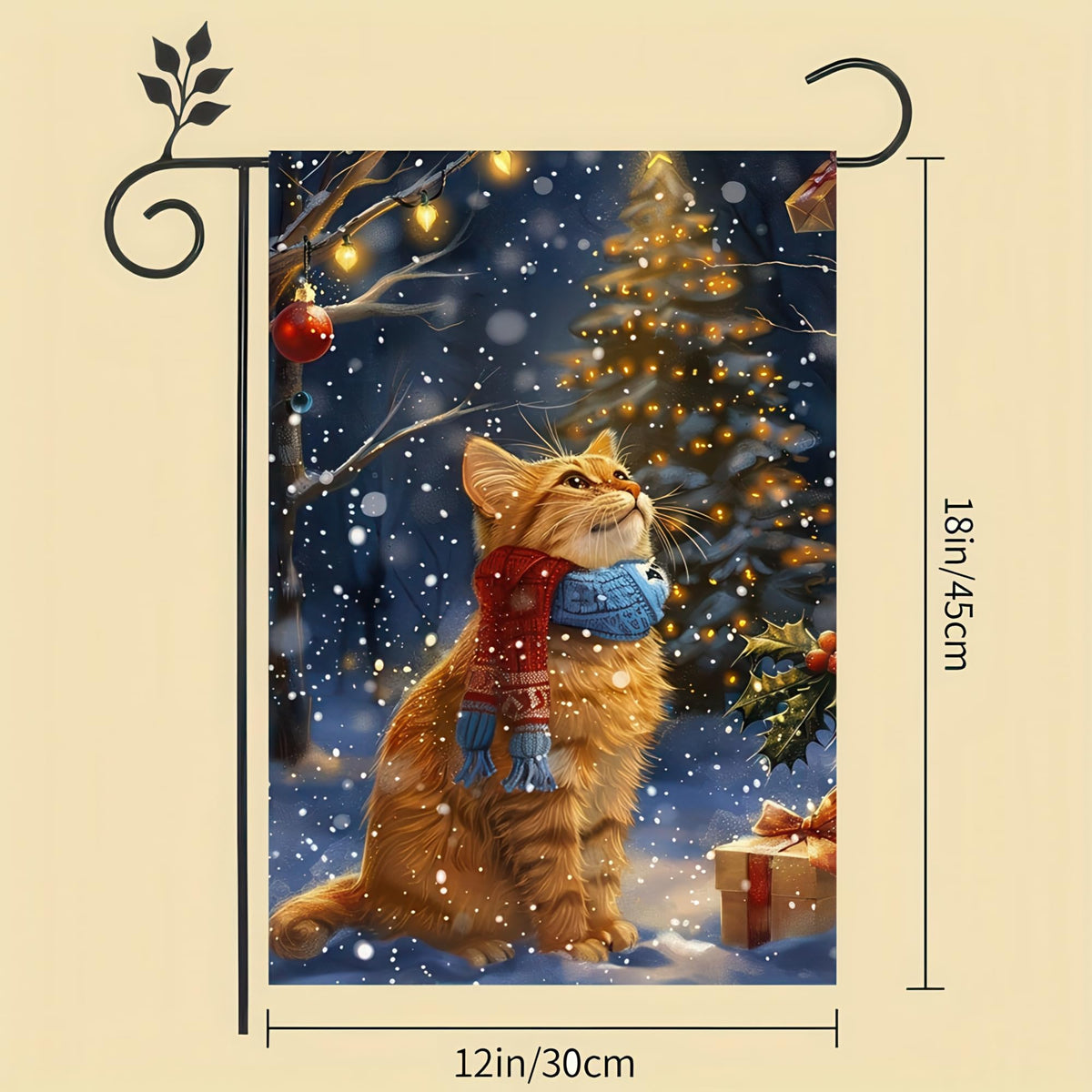 Christmas Cat Garden Flag 12x18 1 Sided Vertical Flag Christmas Outdoor Decorative Flags Orange Cat