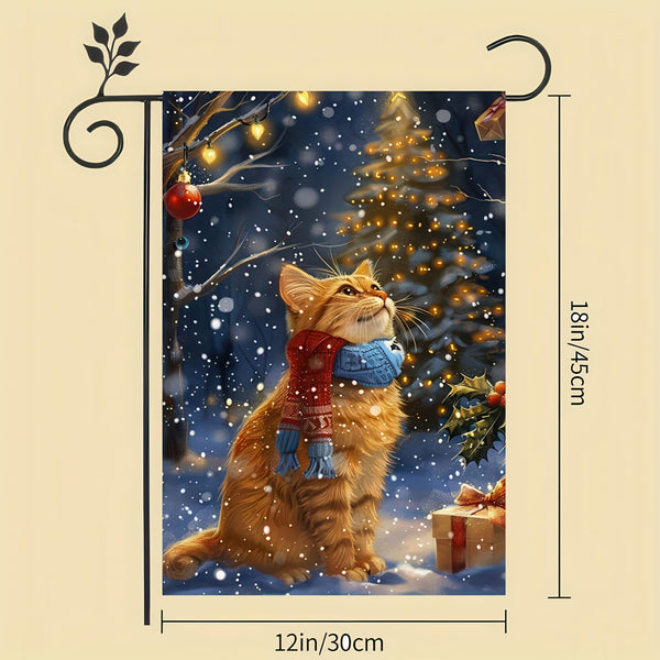 Christmas Cat Garden Flag 12x18 1 Sided Vertical Flag Christmas Outdoor Decorative Flags Orange Cat