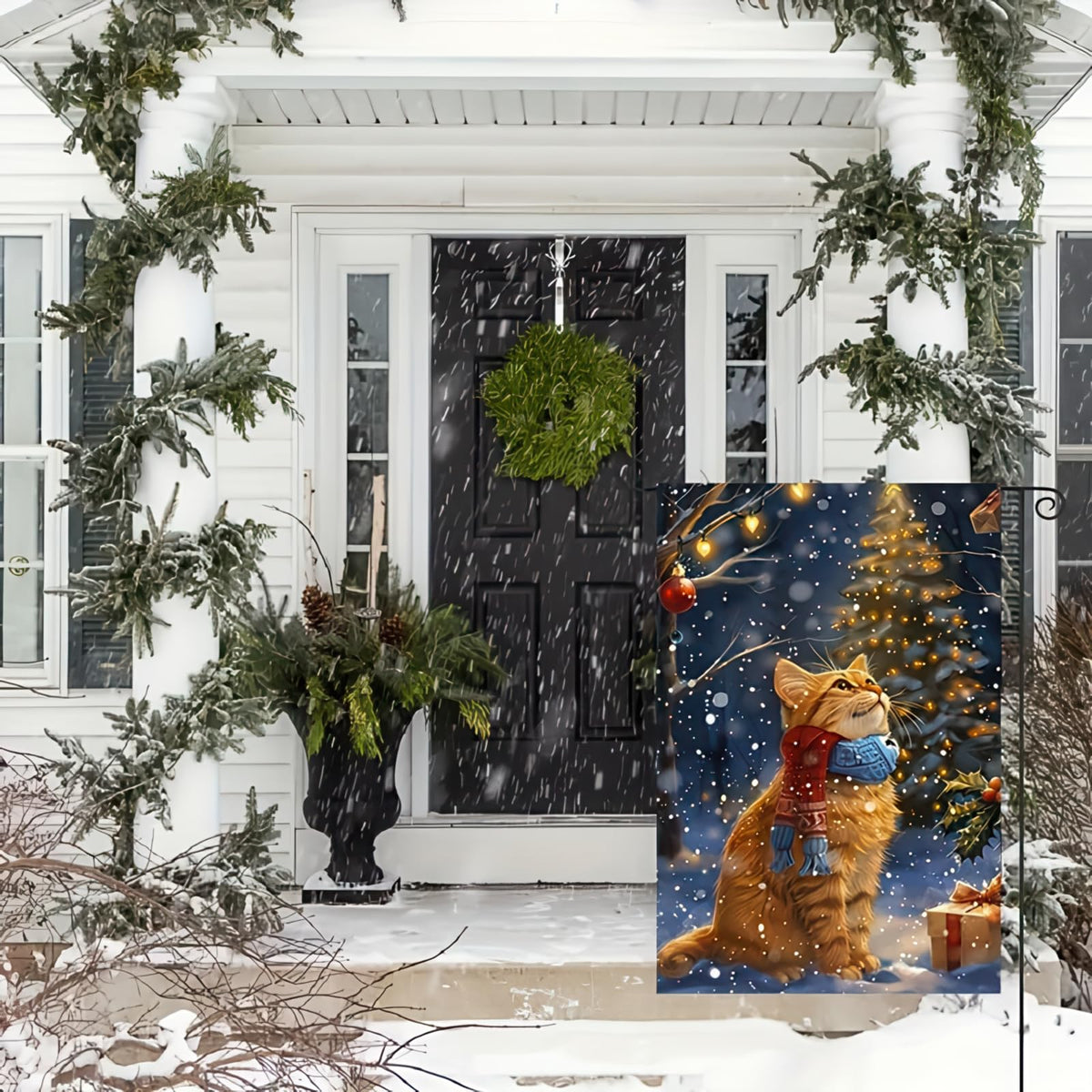 Christmas Cat Garden Flag 12x18 1 Sided Vertical Flag Christmas Outdoor Decorative Flags Orange Cat