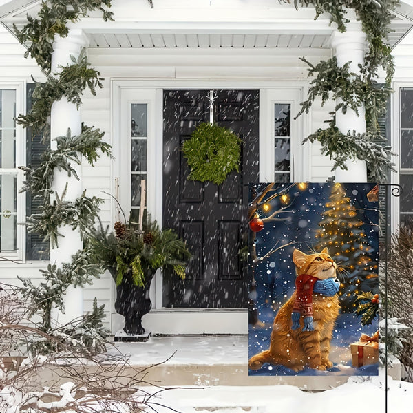Christmas Cat Garden Flag 12x18 1 Sided Vertical Flag Christmas Outdoor Decorative Flags Orange Cat