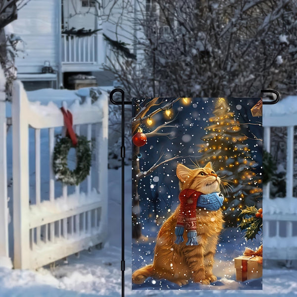 Christmas Cat Garden Flag 12x18 1 Sided Vertical Flag Christmas Outdoor Decorative Flags Orange Cat