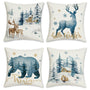 Blue Winter Forest Reindeer Throw Pillow Covers 18x18 Inch Bear Deer Snow Pine Tree