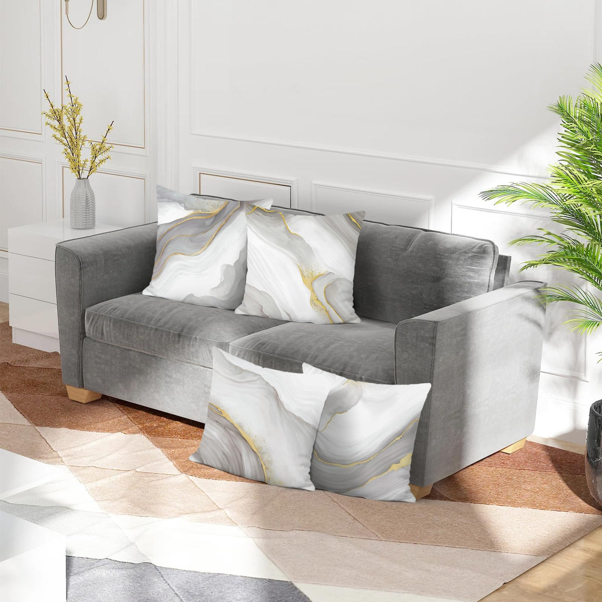 Grey Gold Marble Throw Pillow Covers 18 x 18 Inch Modern Abstract Marble Texture