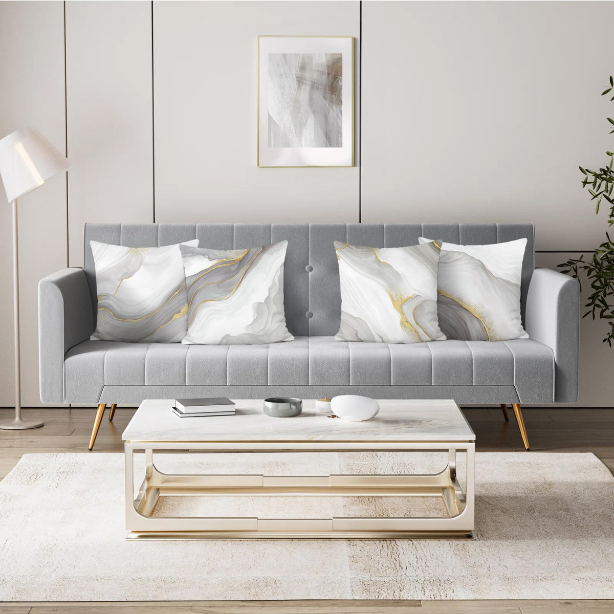 Grey Gold Marble Throw Pillow Covers 18 x 18 Inch Modern Abstract Marble Texture