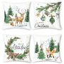 Winter Christmas Trees Reindeer Throw Pillow Covers 18 x 18 Inch Snowflake Xmas Balls Red Berries Snowy Cabin
