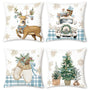 Christmas Throw Pillow Covers 18x18 Inch Reindeer Xmas Tree Truck Gloves Blue Winter