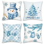 Winter Throw Pillow Covers 18 x 18 Inch Snowman Snowflakes Stripes Plaid Blue