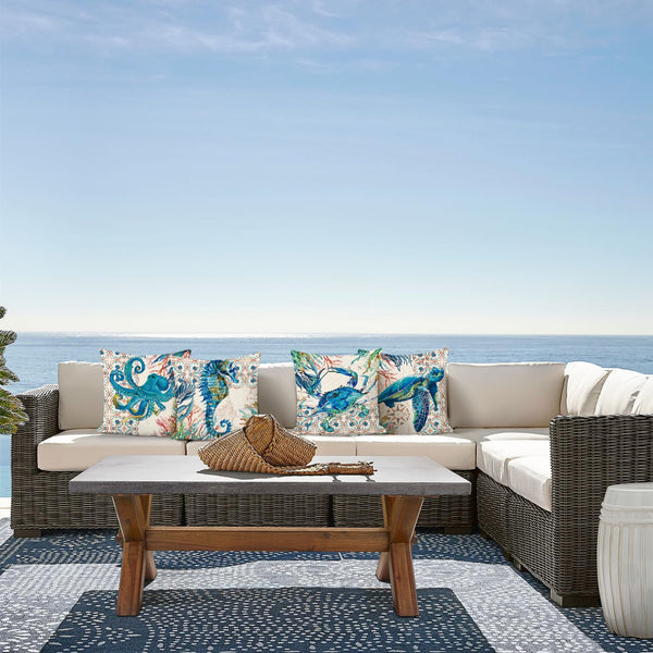 Nautical Coastal Ocean Throw Pillow Covers 18 x 18 Inch Set of 4 Sea Turtle Seahorse Octopus