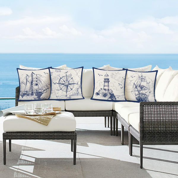 Nautical Sailing Throw Pillow Covers 18 x 18 Inch Set of 4 Sailboat Compass Lighthouse