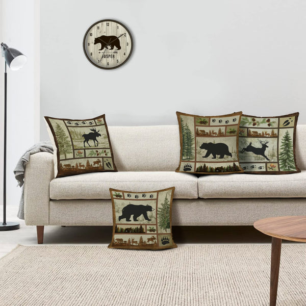 Rustic Cabin Bear Throw Pillow Covers 18 x 18 Inch Set of 4 Lodge Moose Deer Animal