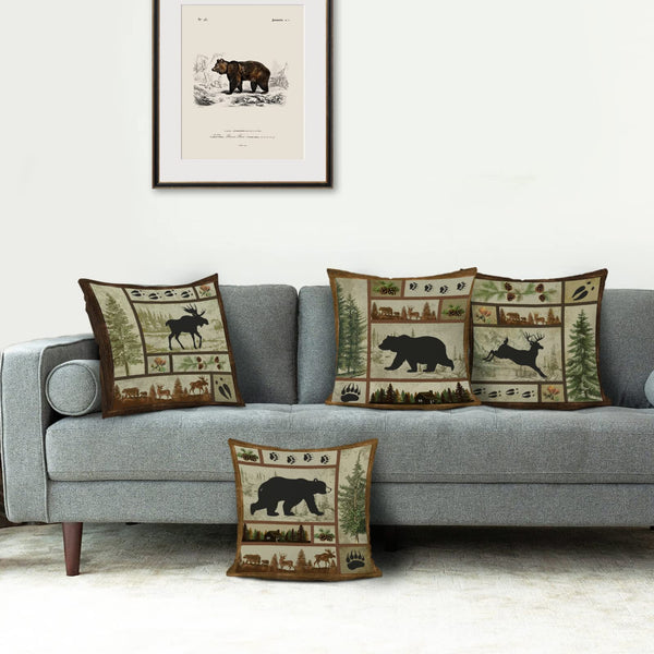 Rustic Cabin Bear Throw Pillow Covers 18 x 18 Inch Set of 4 Lodge Moose Deer Animal