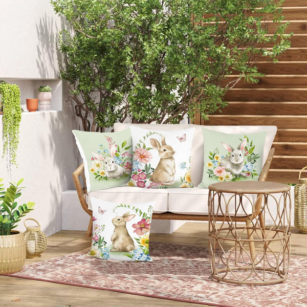 Spring Easter Bunny Throw Pillow Covers 18x18 Set of 4 Rabbit Decorative