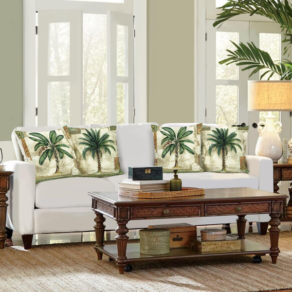 Tropical Palm Tree Throw Pillow Covers 18 x 18 Inch Summer Green Leaves Decorative