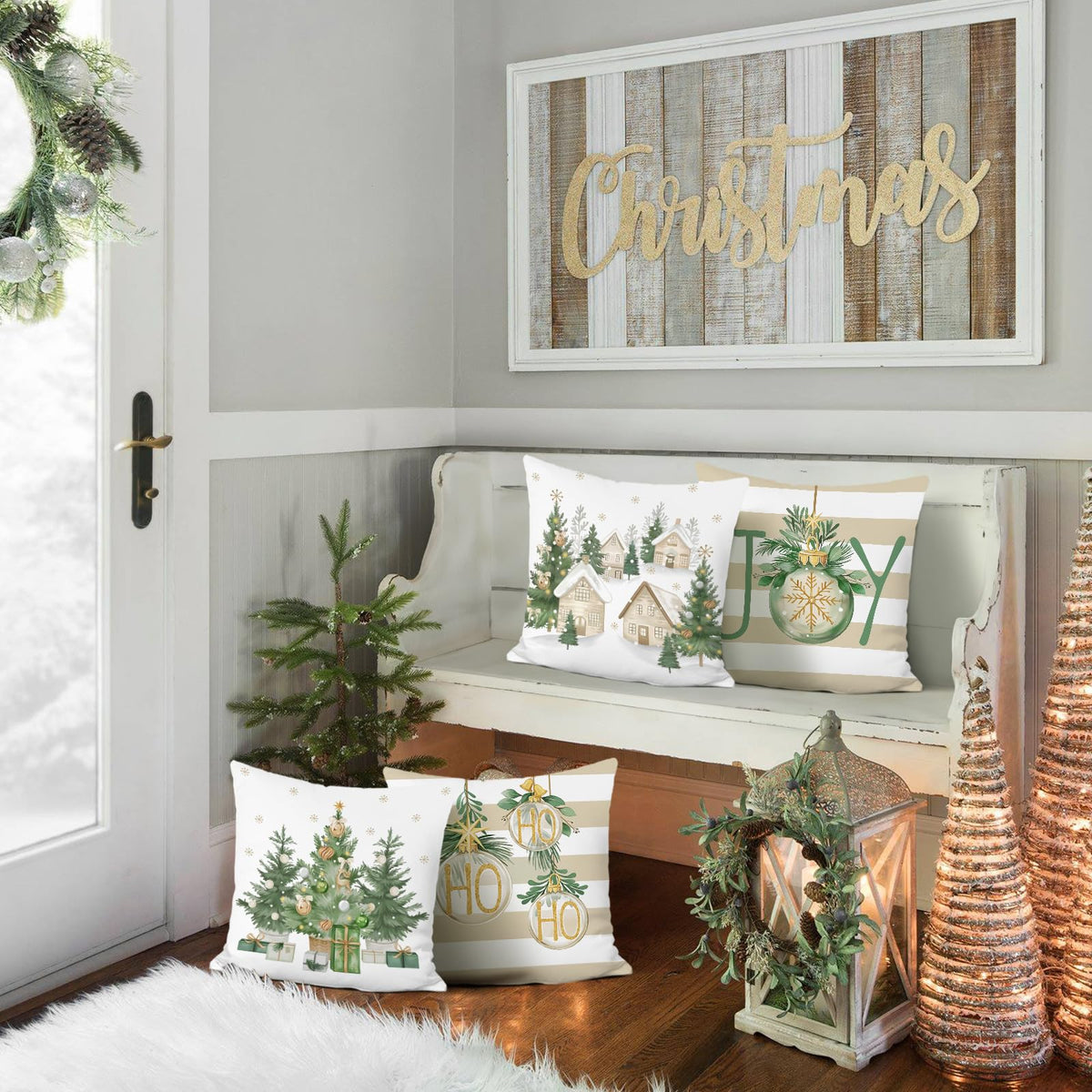 Winter Christmas Throw Pillow Covers 18 x 18 Inch Xmas Trees