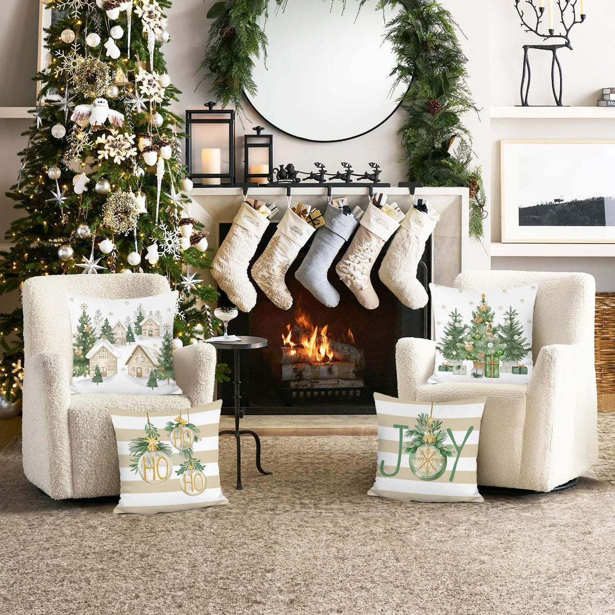 Winter Christmas Throw Pillow Covers 18 x 18 Inch Xmas Trees