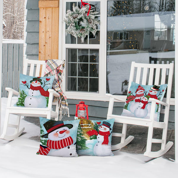 Winter Snowman Throw Pillow Covers 18 x 18 Inch Pine Tree Snowflake