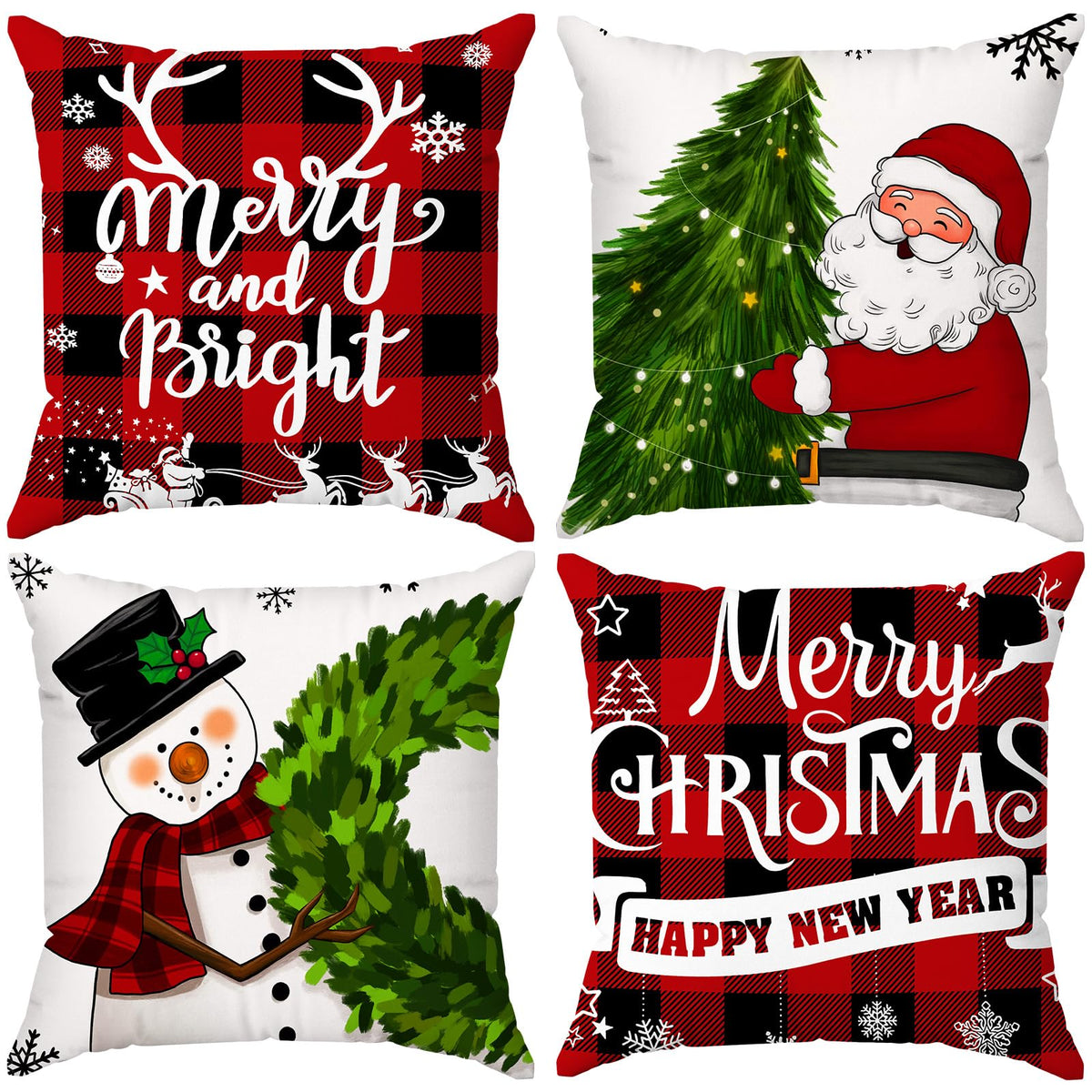 Brightown Christmas Pillow Covers 18x18 Set of 4 Christmas Decorations