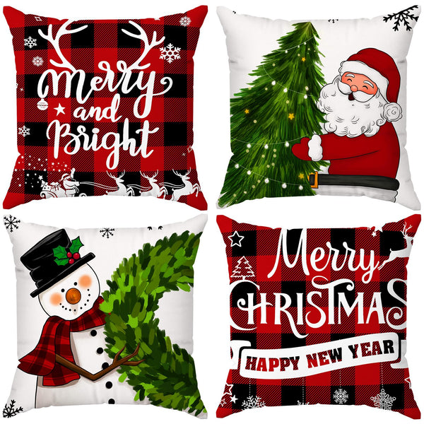 Brightown Christmas Pillow Covers 18x18 Set of 4 Christmas Decorations