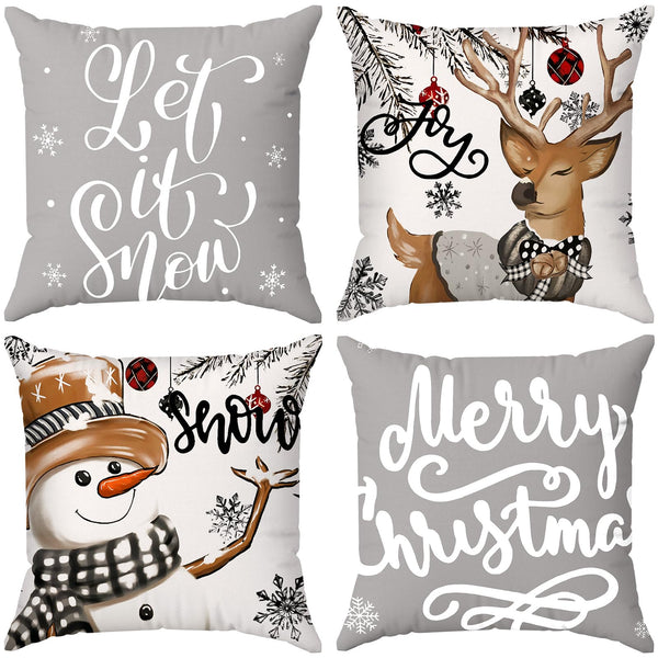 Brightown Grey Christmas Pillow Covers 18x18 Set of 4 Christmas Decorations