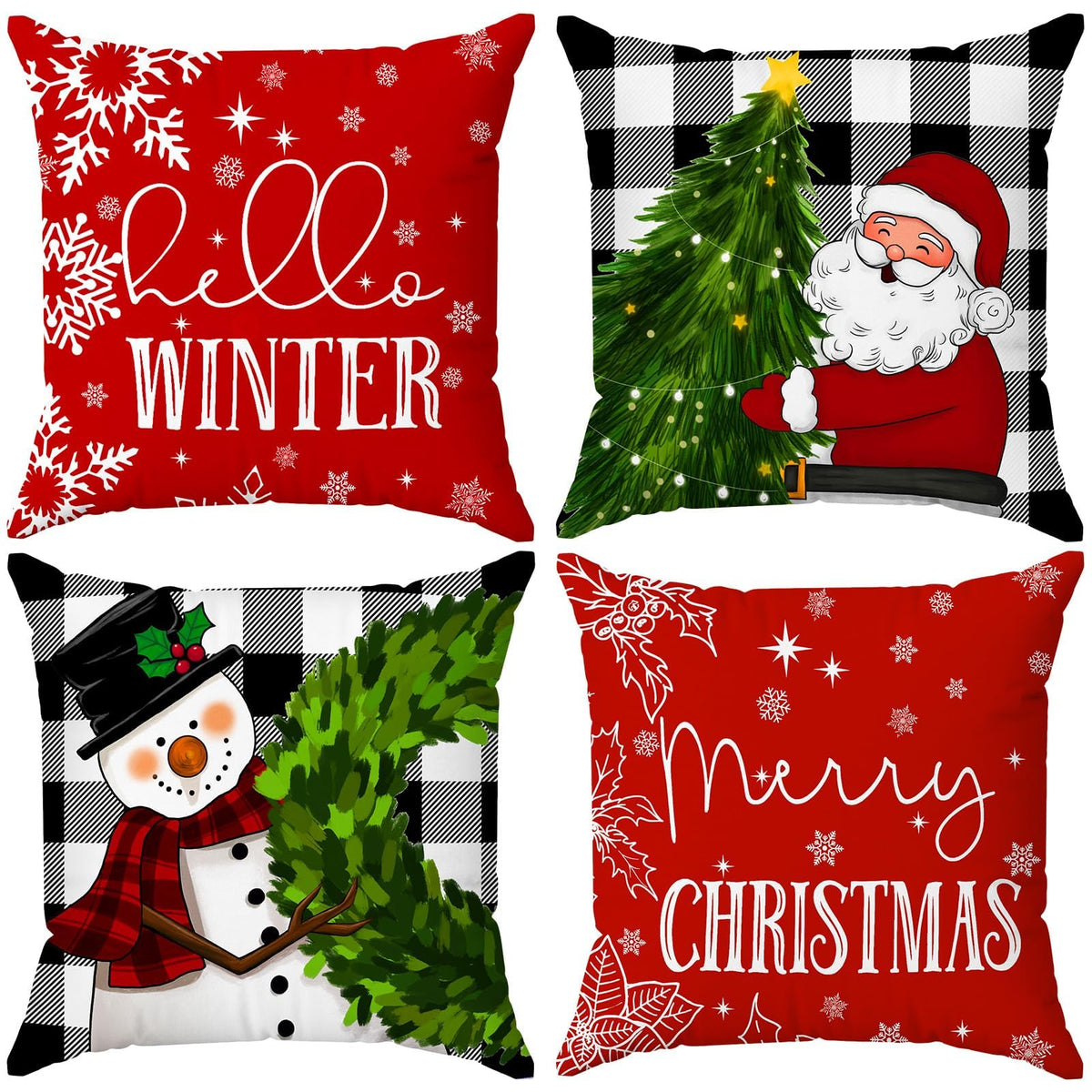 Brightown Grey Christmas Pillow Covers 18x18 Set of 4 Christmas Decorations
