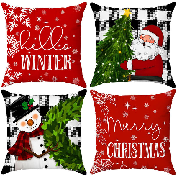 Brightown Grey Christmas Pillow Covers 18x18 Set of 4 Christmas Decorations