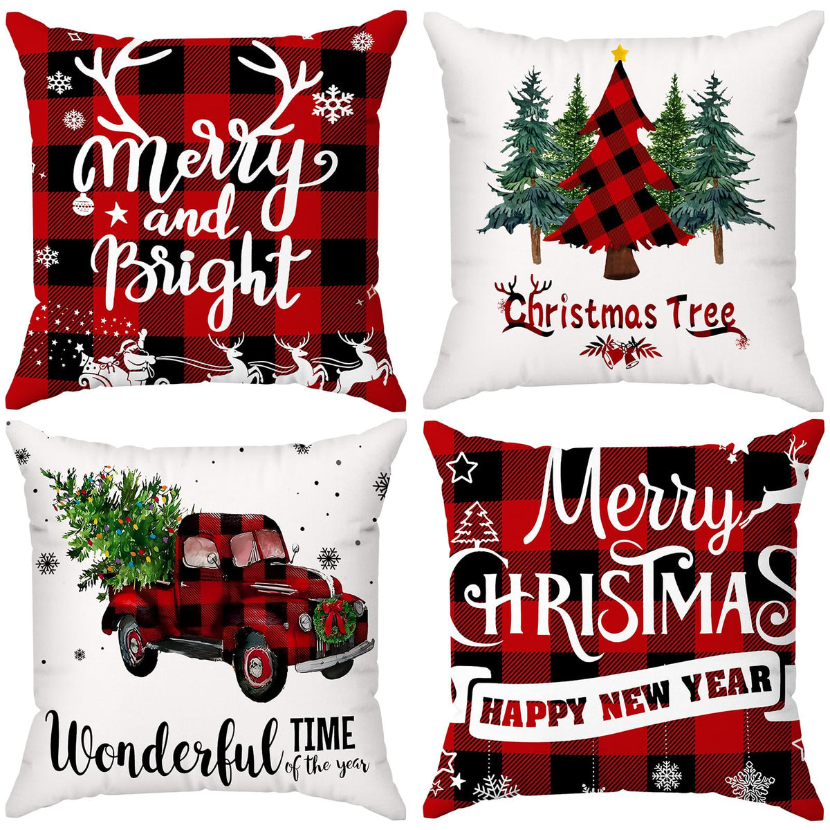 Brightown Grey Christmas Pillow Covers 18x18 Set of 4 Christmas Decorations