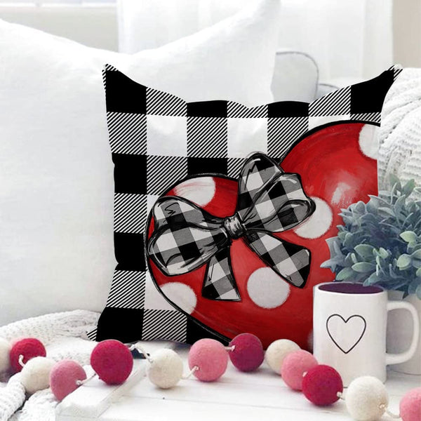 Buffalo Plaid Pillow Covers 18x18 Set of 4 Polka Dot Red Heart with Bow Love Truck Valentine