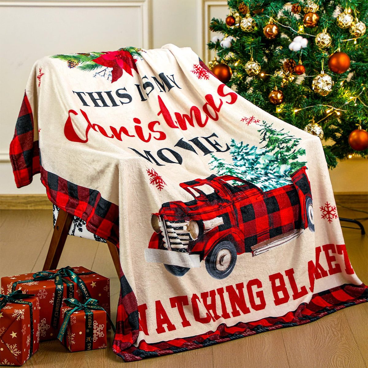 50'' x 60'' Christmas Throw Blanket This is My Christmas Movie Watching Blanket Plush Warm Black Red Movie Lover Gifts