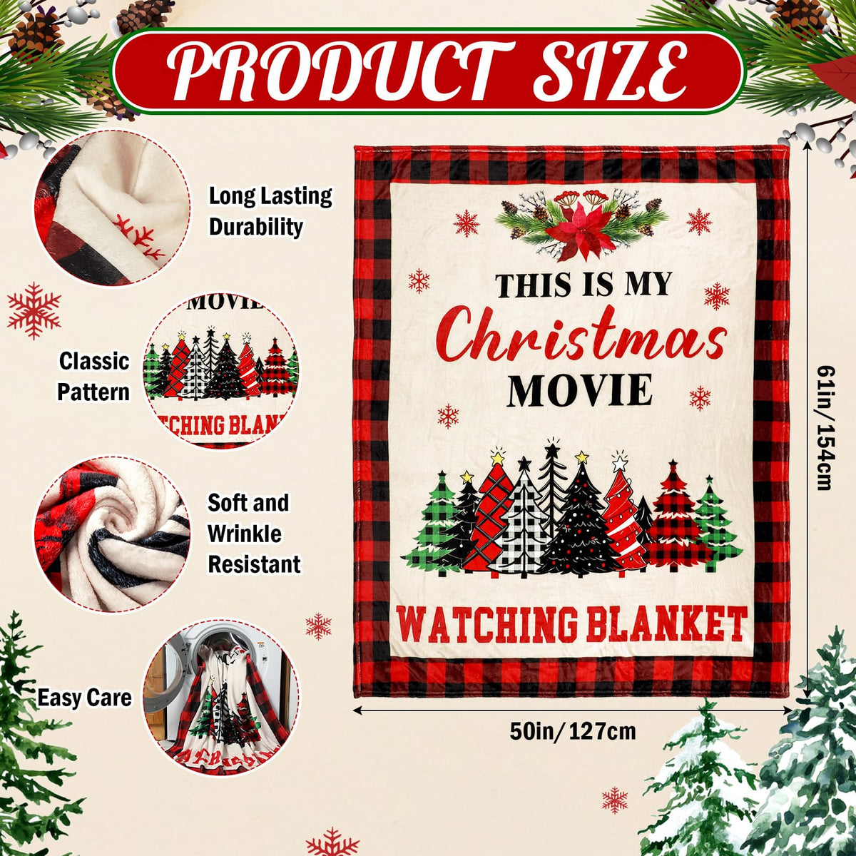 50'' x 60'' Christmas Throw Blanket This is My Christmas Movie Watching Blanket Plush Warm Black Red Movie Lover Gifts