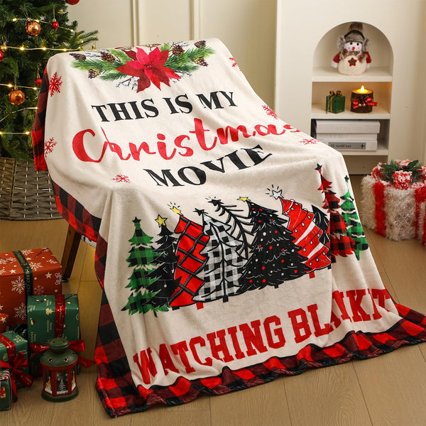 50'' x 60'' Christmas Throw Blanket This is My Christmas Movie Watching Blanket Plush Warm Black Red Movie Lover Gifts