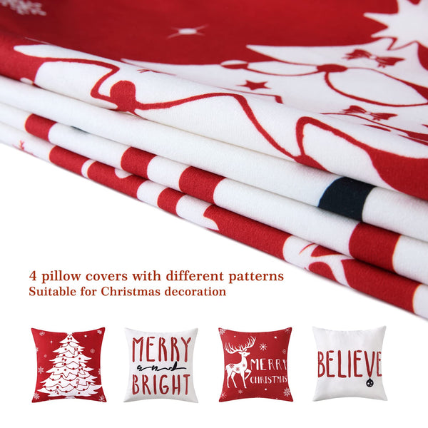 18 x18 Set of 4 Farmhouse Decorative Throw Cushion Covers Deer Christmas Tree Snowflake