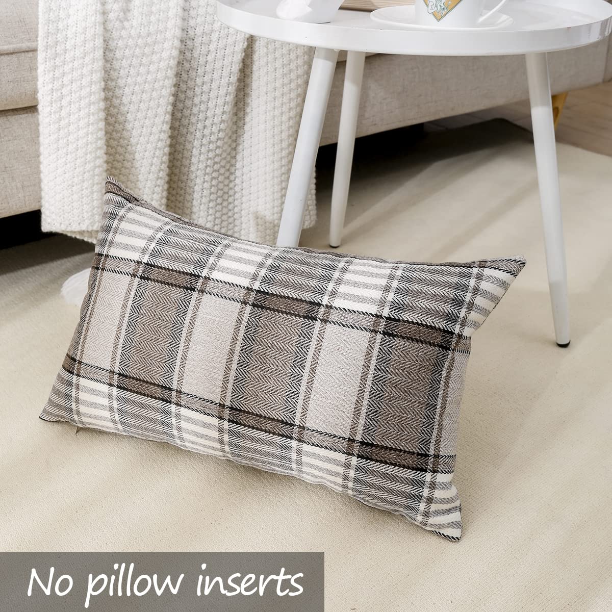 Brown Tartan Plaid Lumbar Pillow Cover 12x20 Set of 2 Farmhouse Buffalo Plaid Brown Striped