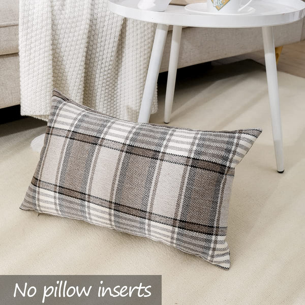 Brown Tartan Plaid Lumbar Pillow Cover 12x20 Set of 2 Farmhouse Buffalo Plaid Brown Striped