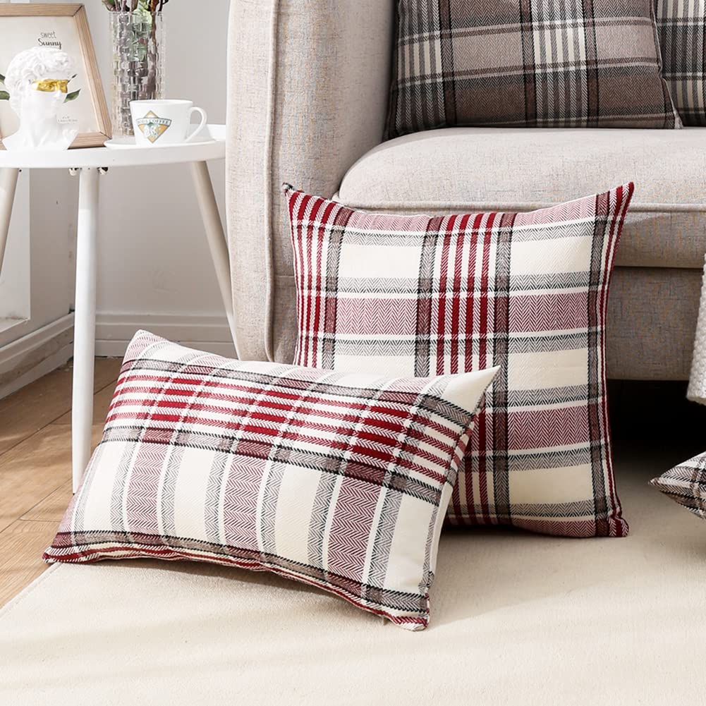 Red Christmas Tartan Plaid Pillow Covers 18x18 Set of 2