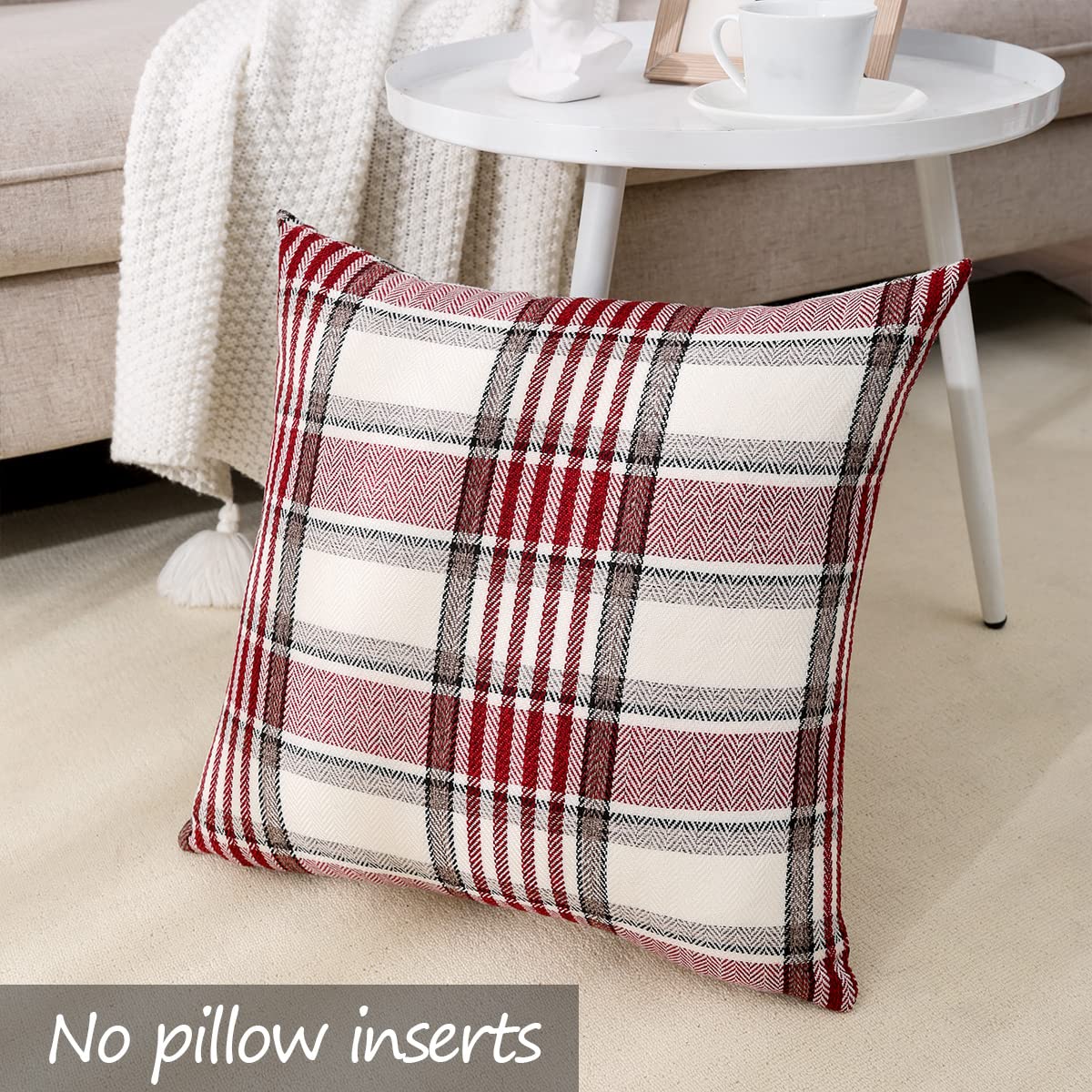 Red Christmas Tartan Plaid Pillow Covers 18x18 Set of 2