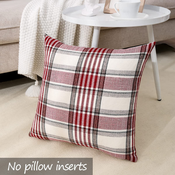 Red Christmas Tartan Plaid Pillow Covers 18x18 Set of 2