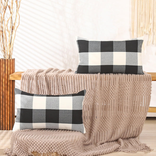 Black and White Lumbar Plaid Pillow Covers 12x20 Set of 2 Black Buffalo Check Pillow Covers
