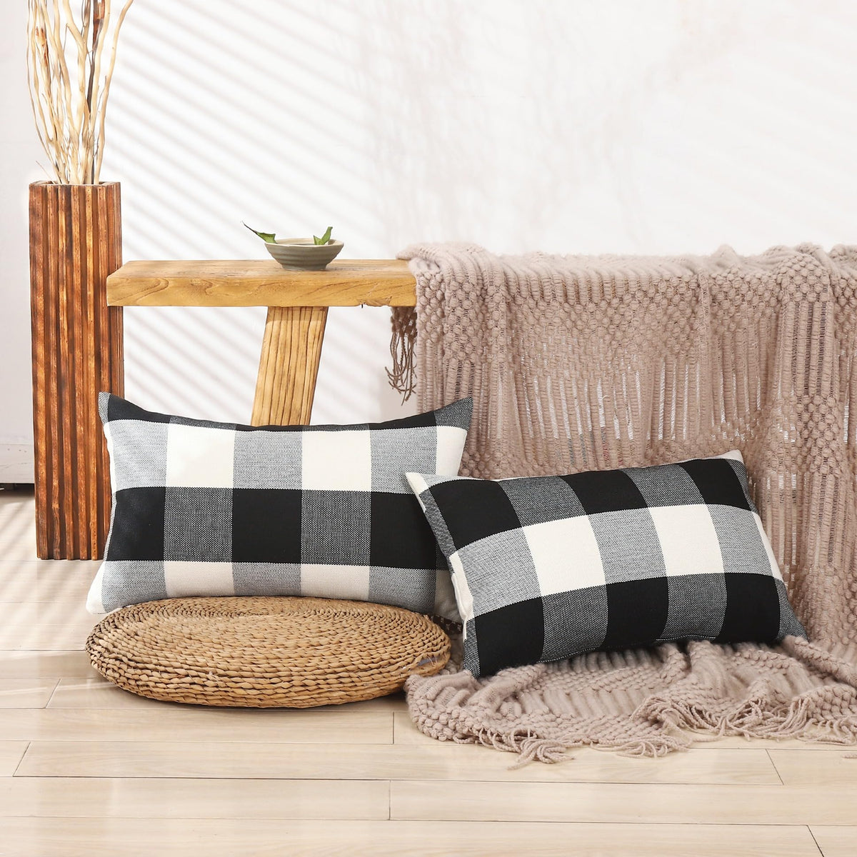Black and White Lumbar Plaid Pillow Covers 12x20 Set of 2 Black Buffalo Check Pillow Covers