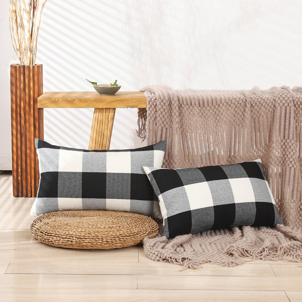 Black and White Lumbar Plaid Pillow Covers 12x20 Set of 2 Black Buffalo Check Pillow Covers