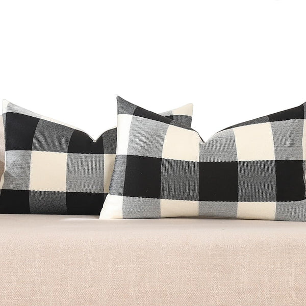Black and White Lumbar Plaid Pillow Covers 12x20 Set of 2 Black Buffalo Check Pillow Covers